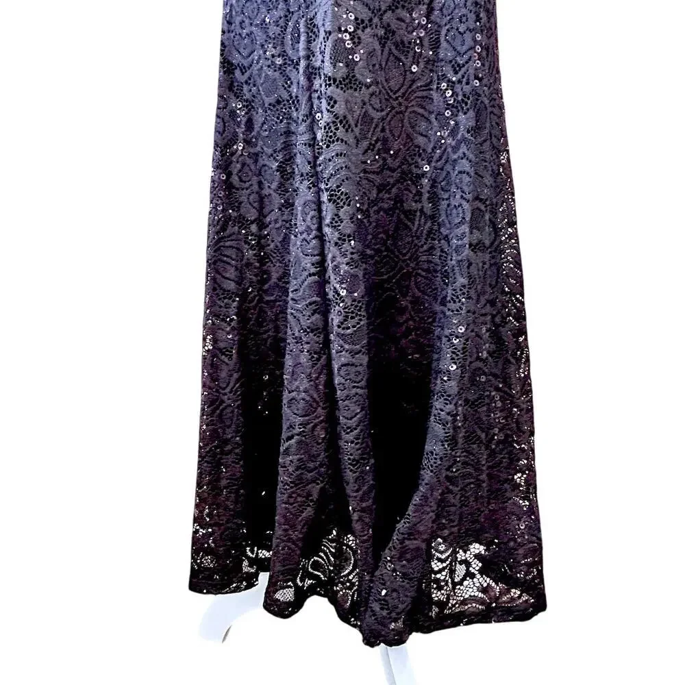 Vtg 90s Bling Goth Dark Fairy Black Sexy Sequin Mermaid Maxi Skirt Stretch 6 - Picture 5 of 9